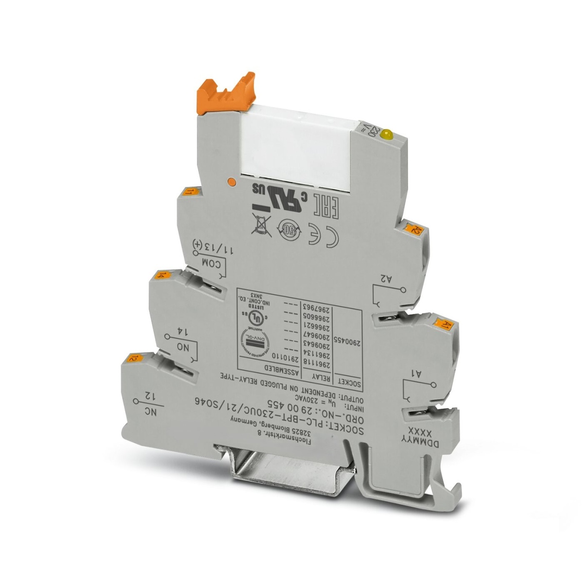 Реле в наборе: база реле PLC-BPT-230UC/21/SO46 + вставное реле HF41F/60-ZST / 60103001 (РПВМ-1-60D-1, Модуль релейный